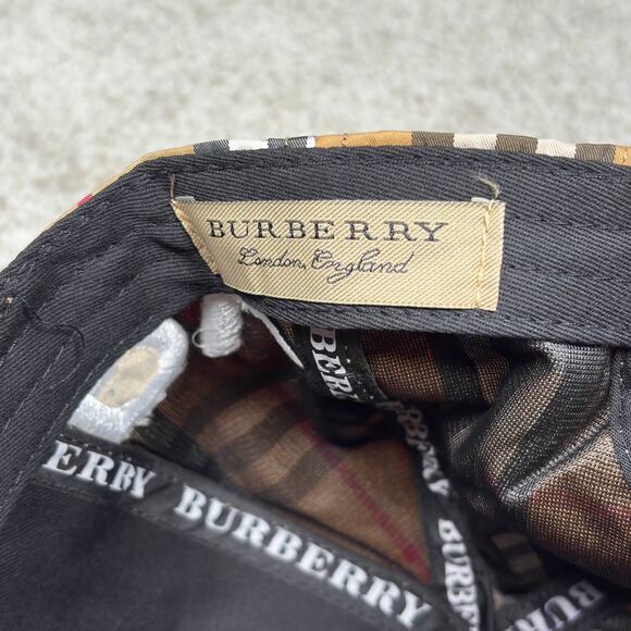Burberry Check Logo Baseball Hat Tan Plaid White Brim Adjustable Cap - Picture 6 of 6
